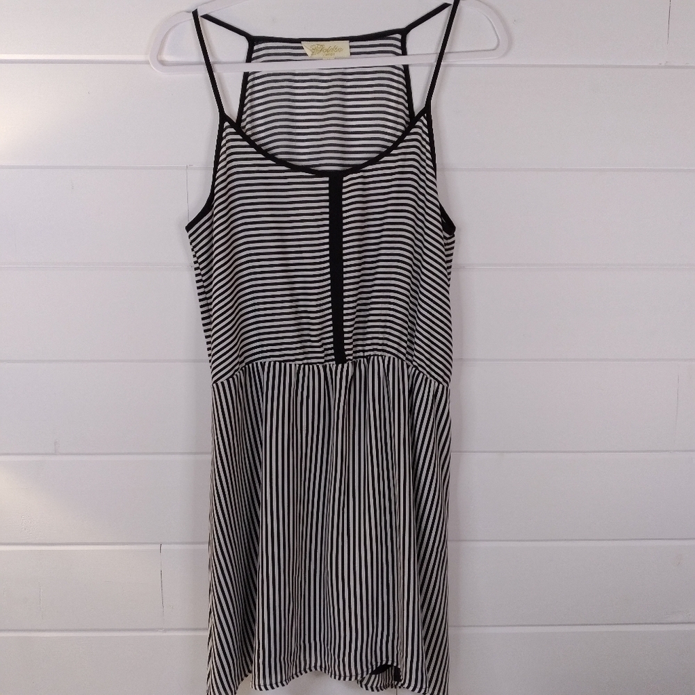 Goldie London Black & White Stripe Semi Sheer Tanked Top Lined Skirt Mini Dress